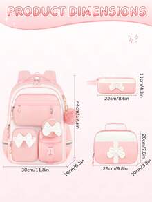 4pcs Single Bow Backpack Set, Detachable Bow, Small Bag And Pom Pom Pendant, Suitable For Daily, Travel And Gift Use - A - View 3