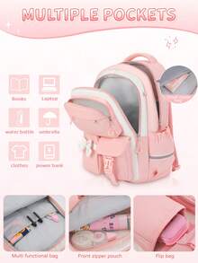 4pcs Single Bow Backpack Set, Detachable Bow, Small Bag And Pom Pom Pendant, Suitable For Daily, Travel And Gift Use - A - View 4