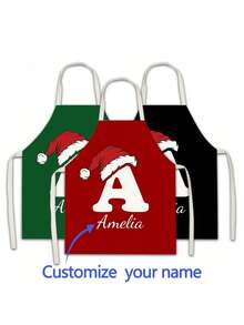 1pc Personalized Christmas Chef Apron, Customized Name And Text Holiday Cooking Apron, Christmas Baking Gift For Bakers, Chefs And Cooking Enthusiasts, Holiday Kitchen Accessory, Suitable For Home Cooking And Holiday Parties - Multicolor - View 4
