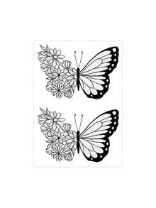 1 Sheet Vintage Line Art Butterfly & Daisy Floral Fake Tattoo Sticker, Minimal Black Outline Insect Flower Temporary Tattoo, Sweat‑Resistant Waterproof Body Decal, Chic Pattern For Wrist Forearm, Fashion Body Accessory For Young Ladies - Black - View 4