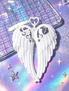 1pc Y2K Style White Wing Bag Charm, Cross Heart Wing Bag Accessory, Oversized Pendant Suitable For Preppy, Dark Gothic And Other Styles - White - View 4