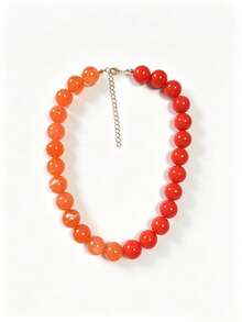 1 pièce Collier de perles bicolore en acier inoxydable avec effet de nuage, perles rondes géométriques bohèmes style européen & américain, accessoire pour femmes, cadeau de vacances, port quotidien - Collier en acier inoxydable orné de perles de résine faites à la main - Voir 14