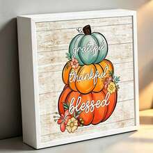 Thanksgiving Blessing Pumpkin Stack Sign - Modern Style Wooden Box Sign, Creative Tabletop Decor Plaque, Multi-Purpose Desktop Display Sculpture, Suitable For Home, Office, Kitchen, Thanksgiving And Halloween Decoration Accessories - White Pumpkin Standee - View 1