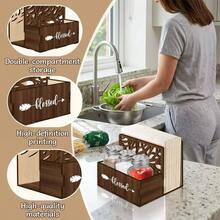 Wooden Napkin Holder With Storage Box, Rustic Hollow Design, Vertical Paper Towel Organizer - Coffee Brown - View 2