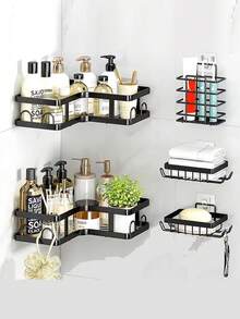 10pcs Shower Caddy Replacement Hooks, Transparent Heavy Duty Strong Adhesive Strips, No-Drill Wall Mount Adhesive Hooks For Bathroom Shelves, Kitchen Shelves, Soap Trays, Towel Racks, Organizers, Cabinet, Door Hooks, Easy Install Removable - Clear - View 2
