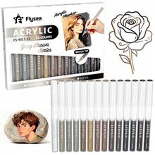 Flysea New Colorful Series 14pcs/Box, Vibrant Macaron Dopamine Gray Blue Green Brown And More Professional Acrylic Marker Pens, New Free Ink System, Multiple Color Combinations Available, Newly Launched, Better Quality, Smoother Writing Experience, Specially Designed For Professional Artists - Sets - View 23