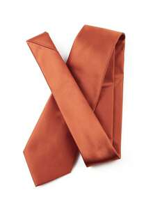 ZLQ&GOU 2 PC Brown Solid Color Men's Tie Set, Premium Satin Tie And Pocket Square 2 Pieces Set, Business Wedding Party Formal Wear - Rust Brown - View 4