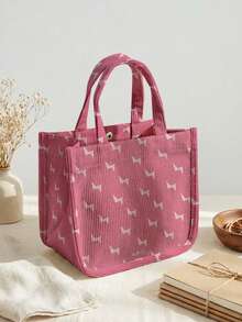 1 buah Tas Tote Corduroy Motif Kartun, Penutup Kancing Jepret, Tas Tangan Lucu, Tas Bekal Makan Siang yang Dapat Digunakan Kembali untuk Siswa, Sekolah, dan Belanja Sehari-hari di Luar Ruangan - Hot Pink - View 13