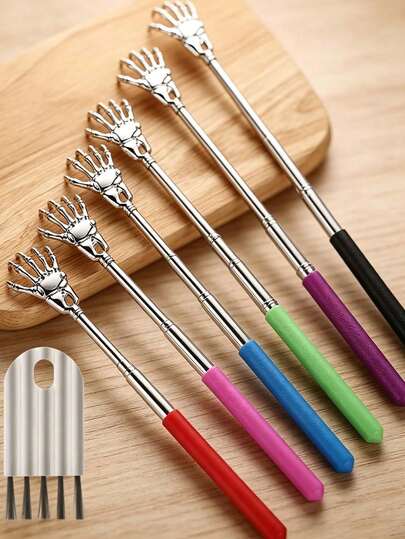 2pcs Set - 1pc Telescopic Back Scratcher And 1pc Mini Cleaning Brush, Portable Itch Relief Tool, Keyboard Cleaning Brush, Mini Gap Brush, Practical Tool Set Suitable For Office Use, Holiday Gift