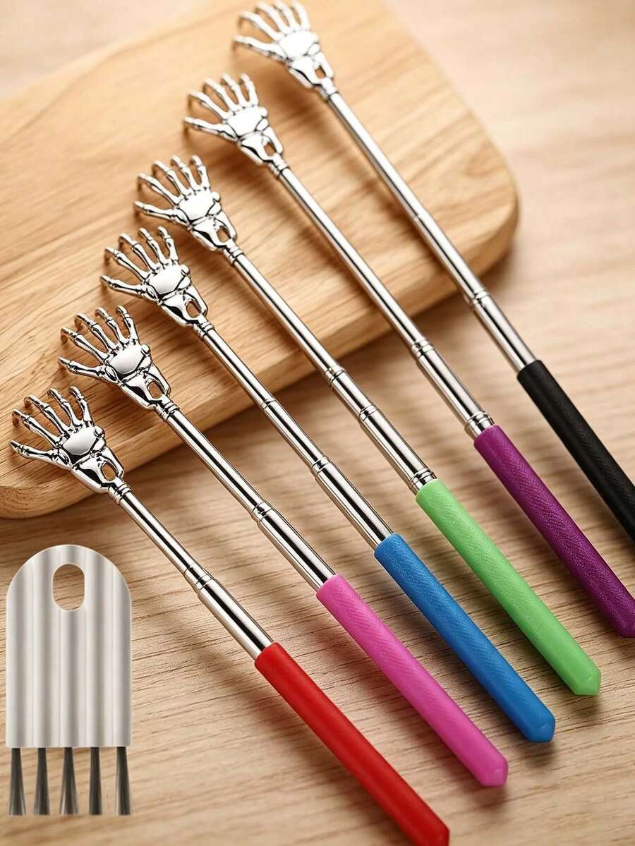 2pcs Set - 1pc Telescopic Back Scratcher And 1pc Mini Cleaning Brush, Portable Itch Relief Tool, Keyboard Cleaning Brush, Mini Gap Brush, Practical Tool Set Suitable For Office Use, Holiday Gift - Multicolor - View 1
