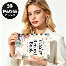 1PC A5 Teacher Record Book Spiral Notebook, 50 Pages/25 Sheets, Book Apple Pencil Clip And Botanical Journal For Class Records, Lesson Plans, Progress Tracking And Teacher Gifts - A5 - View 6