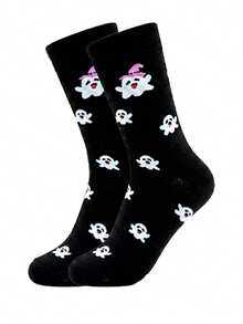 1/5 Pairs Women's Mid-Calf Socks, Halloween Ghost Pumpkin Bat Jacquard Mid-Calf Socks, Soft Knitted Casual Holiday Socks, Preppy Student Tube Socks - Multicolor - View 10