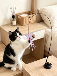 3 Pieces Set (Strong Suction Cup + String Cat Teaser Wand + Realistic Butterfly Pendant) Fun Cat Teaser Toy, Home Cat Toy, Suction Cup Cat Teaser Accessory, A Great Way For Cats To Self-Entertain And Burn Energy - Multicolor - View 6