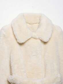 DEEKA Autumn/Winter New Women's European And American Style Fashion Belted Faux Fur Effect Coat Jacket - Beige - View 4