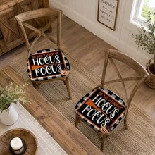 2/4/6pcs Halloween Element Pattern Printed Milk Silk Seat Cushion Cover, High Elastic Full Wrap Dining Chair Seat Cover, Halloween, Can Be Used As Halloween Gift, Halloween Decoration, Removable Washable Dust-Proof Chair Protector, Suitable For Kitchen Dining Chairs, Restaurant Chairs, Living Room Chairs, Office Chairs And Home Decor - Multicolor - View 6