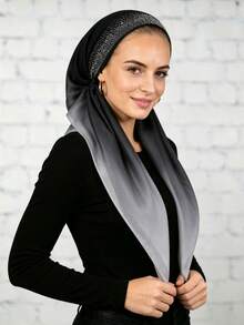 1PC Women's Rhinestone Instant Hijab, New Gradient Hijab Scarf, Fashion Slouchy Hijab Hat, Easy To Wear Casual Versatile For Daily Use - Black Gray-starry Diamond - View 3