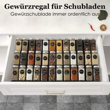 Schubladeneinsatz für Gewürze mit einstellbarer Breite 35–65 cm, verstellbarer Gewürzhalter, Ordnungssystem als Gewürz Organizer für Küchenschubladen - Schwarz - Übersicht 13