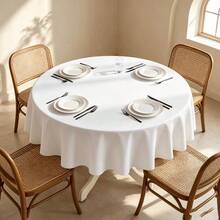 1PC Indoor/Outdoor Round Tablecloth, Warm Atmosphere, Pure White Round Tablecloth, Study Desk Decoration, Living Room Dining Table Arrangement, Suitable For Daily Family Meals, Weekend Breakfast - Multicolor - View 2