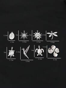 20pcs Fashion Versatile Stainless Steel Multi-Element Flower/Turtle/Bird/Portrait/Sun/Angel Pendant DIY Bracelet Necklace Earring Jewelry Accessories - Silver - View 5
