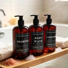 3pcs Soap Dispenser Bottle 500ml, Refillable Shampoo Body Wash Conditioner Empty Press Pump Storage Container For Home Bathroom Hotel - Short, Rounded Shoulders - View 5