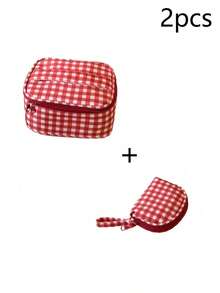 Portable Travel Makeup Bag - Classic Red Plaid Design - Fashionable Design - Easy To Carry - Multi-Functional Portable Storage Bag - Lipstick And Eyebrow Pencil Storage Bag - Makeup Storage Bag - Multicolor - View 12