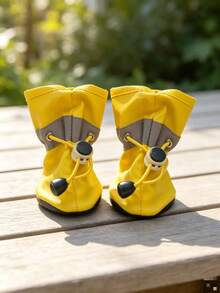 Dog Shoes With Adjustable Drawstring, Rubber Sole, Non-Slip Pet Boots, Outdoor Camping Hiking Paw Protection Shoes, Dirt-Resistant And Wear-Resistant Dog Shoes - Yellow - View 5