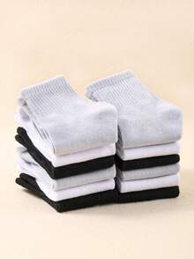 1/12/24 Pairs Random Style Solid Color Mid-Calf Sports Socks, Back To School Autumn Socks For Teenage Girls, Halloween Socks, Girls' Socks, Boys' Socks - Multicolor - View 5