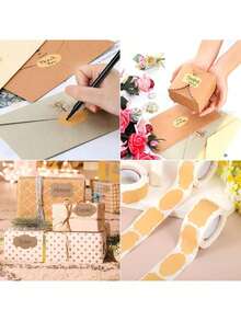 300 Pcs Self Adhesive Jar Labels On Roll, 3 * 5 Cm Brown Coated Paper Stickers In Three Shapes For Spices Preserves Gifts And Storage Containers, Easy Peel Writing Labels For Kitchen Pantry Crafts And Home Organization - Brown - View 6