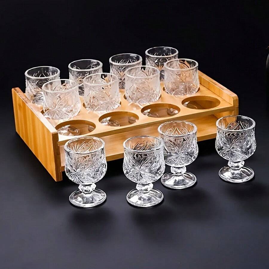 Imported Whiskey - Foreign Wine - Whiskey Accessory - 6pcs Set Of Diamond/Butterfly/Sunflower Pattern - Crystal Clear Highball Glasses With Light Refraction - Stylish Mini Shot Glasses For Vodka And Whiskey - Tall Design Non-Greedy Cups - Clear - View 1
