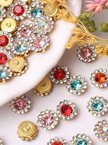 100/200/500pcs 1.2cm Rhinestone Sunflower Hand-Sewn Beaded Flower Applique Lace DIY Hair Accessories Material Handmade Double Layer Flower - Sunflower Flat-back Rhinestone - View 3