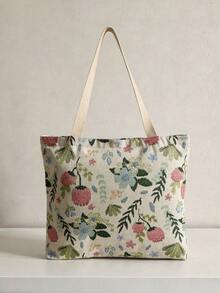大容量花卉印花拉鍊肩背托特包，適合辦公室、學校、通勤或日常休閒使用 - 彩色 - 查看 3