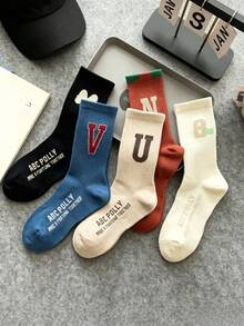 5 Pairs New Letter Women's Minimalist Colorful Letter Soft Comfortable Fashion Sports Versatile Mid-Calf Socks - Multicolor - View 1