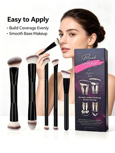 4/5pcs Professional Dual-Ended Makeup Brush Set, Foundation Brush, Contour Brush, Blush Brush, Powder Brush, Eyeshadow Brush, Concealer Brush, Portable Travel Set, Gift For Women/Girls