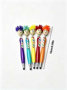 1/4/5pcs Creative Multicolor Cute Smiling Face Plush Head Ballpoint Pens, Personalized Back To School Gift Pens - Multicolor - View 8