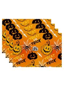 1pc Pumpkin Series Pattern Printed Table Runner, 4pcs Halloween Pattern Printed Placemats, Suitable For Holiday, Party, Birthday, Dinner, Kitchen Dining Table Decoration, All Season Room Decor, Home Textile Table Runner - Multicolor - View 12