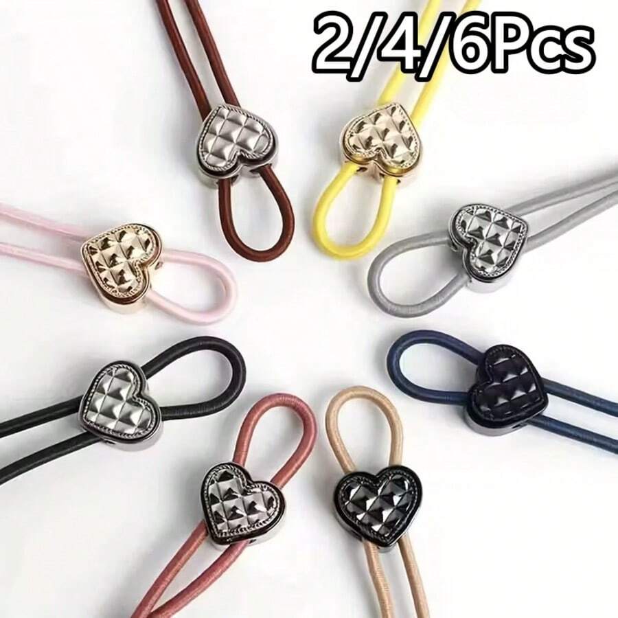 2/4/6Pcs Metal Heart-Shaped Spring Buckle, Drawstring Adjuster, Suitable For Hoodies, Sweatpants, Elastic Buckle, Pig Nose Buckle, Multi-Function Hardware Accessories