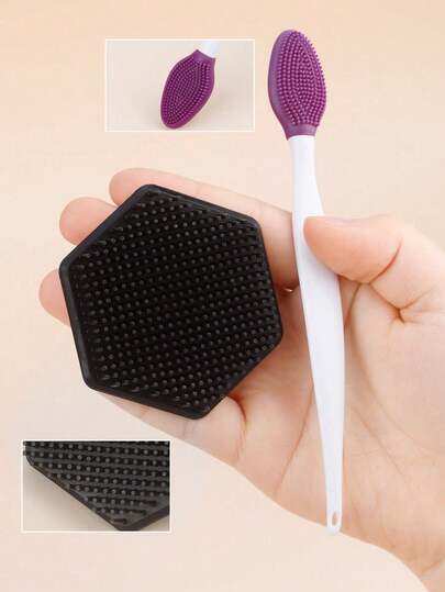 2 Sets Cepillo de Limpieza Facial Hexagonal Negro + Set de Cepillo de Silicona de Doble Cara para Limpieza de Nariz