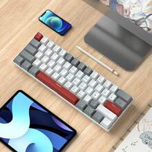 Magegee 1pc Star61 60% Mechanical Gaming Keyboard, Grey & White Mixed Color Keycaps, Red Switch, Detachable Type-C Cable Mini Keyboard, Blue Backlight, Compatible With Windows / PC / Laptop [Grey&White: Red Switch] - Grayish-white (Red Switch) - View 9