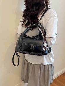 Fashion Versatile Textured Hobo Bag With Pendant, Multiple Carrying Ways, Lightweight Practical Women's Shoulder/Crossbody Bag For Shopping And Daily Outings - Multicolor - View 3