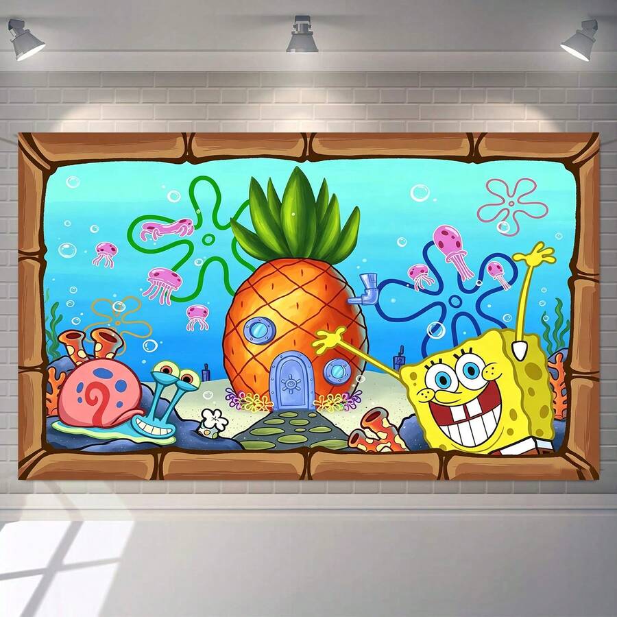 WPETLE Pineapple House Underwater Backdrop, Cartoon Photography Background, Children's Birthday Party Wall Decor - Multicolor - View 1