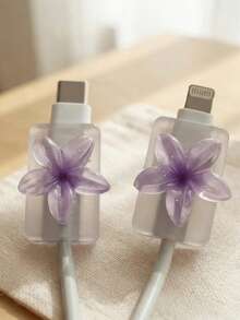 2入數據線保護套，充電線防斷裂，樹脂材質，無需電池，適用於 Type-C 到 Type-C，適用於 Type-C - 2pcs紫色雞蛋花 - 查看 3