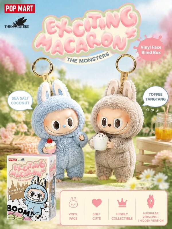 THE MONSTERS Labubu Kotak Kejutan Macaron Menarik, Dekorasi Gantungan Tas Sehari-hari, Kotak Kejutan Boneka Plush, Pesta Tema, Ulang Tahun, Hadiah Natal Kotak Kejutan Boneka Plush, Kotak Kejutan Liontin Plush Labubu Lucu