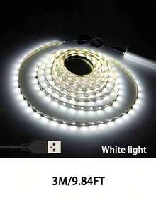 1件白色USB LED燈條，60顆LED/米，非防水，柔性LED燈條，適用於電視、電腦、廚房背光照明。純色不可調光暖白色LED燈條，USB柔性照明燈條，可用於房間、臥室、廚房、櫥櫃、客廳裝飾，長度選項1米/2米/3米/4米/5米/10米，適用於樓梯、節日和日常裝飾燈條。 - 白色 - 查看 18