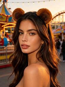 1pc Cute Plush Bear Ears Headband Fuzzy Fluffy Animal Hair Hoop For Party Amusement Park Cosplay Hair Accessories - Multicolor - View 2