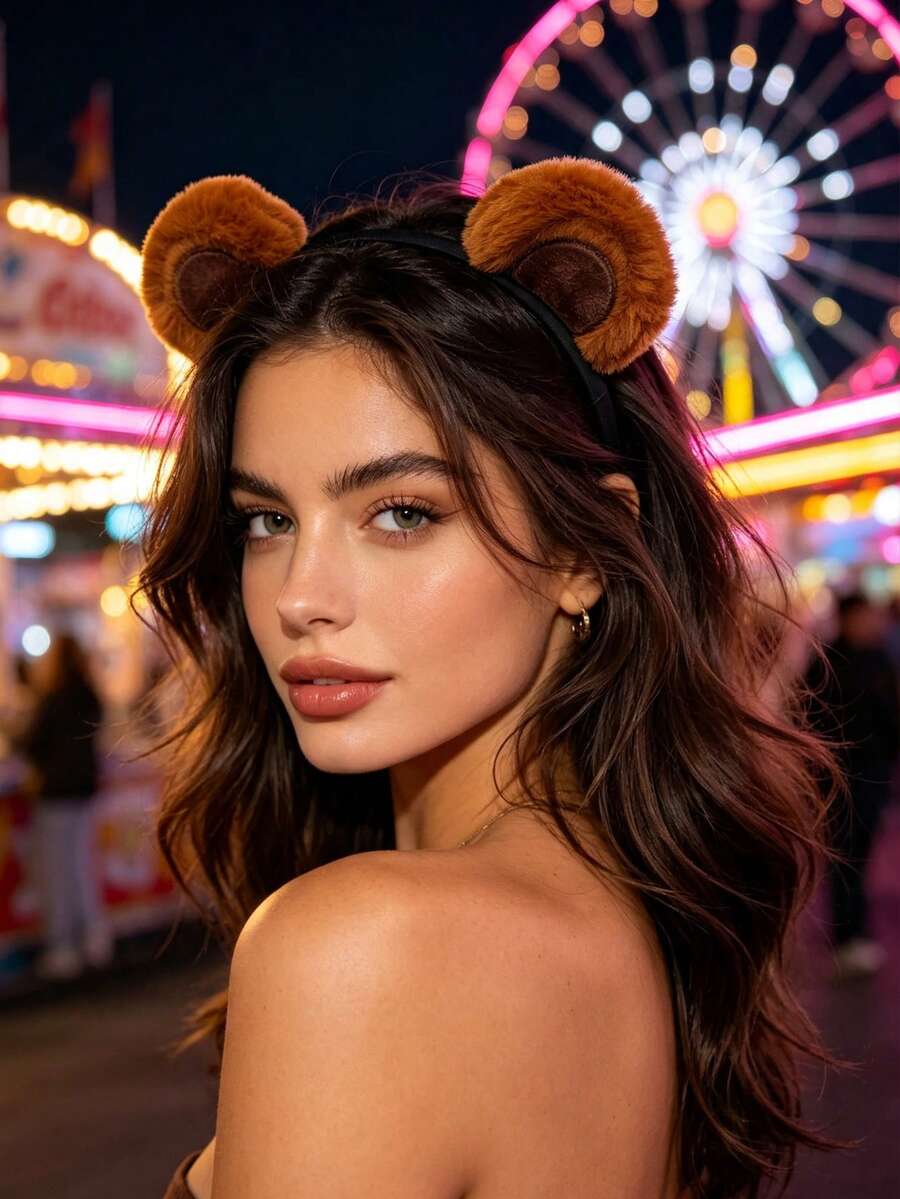 1pc Cute Plush Bear Ears Headband Fuzzy Fluffy Animal Hair Hoop For Party Amusement Park Cosplay Hair Accessories - Multicolor - View 1