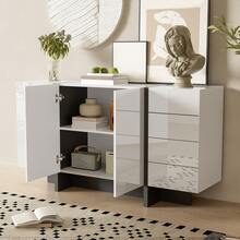 Sideboard Black With Storage With Drawers With Doors Made Of Wood For Dining Room And Living Room - 黑與白 - 查看 3