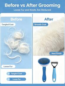 2-In-1 Pet Grooming Comb Set, Double-Sided De-Matting Comb & One-Click Self-Cleaning Slicker Brush, Hair Removal Tool For Cats And Dogs, Pet Shedding Cleaning Grooming Accessories - Multicolor - View 4