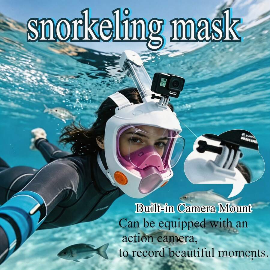 Adult Full Face Snorkel Mask - Dry Snorkel Mask, Anti-Fog Function, Leak-Proof Design, Panoramic View, Suitable For Adult Swimming, Snorkeling And Water Sports - Multicolor - View 1