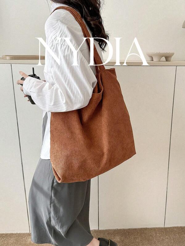 1 pieza Bolso Tote de Pana, Bolso de Mano de Gran Capacidad y Estilo Relajado, Tela de Pana a Rayas Vintage, Estética Minimalista Casual, Bolso Multifuncional Adecuado para Mujeres, Estudiantes y Personas que se Desplazan (Debido a la Iluminación y el Ángulo Durante la Fotografía, el Producto Real Puede Tener una Ligera Diferencia de Color en Comparación con la Imagen)