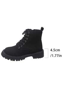 Women's Lace-Up Side Zipper Thick Sole Boots, British Vintage Versatile Height-Increasing Slimming Ankle Boots - Black - View 6